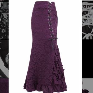 Lace up ruffles jacquard mermaid skirt